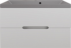 Style Line Тумба с кварцевой раковиной серый шелк Матис 80 подвесная белая матовая – фотография-1